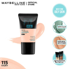 Maybelline Fit Me Foundation Matte and Poreless 18ml Tube 115 Ivory - AllurebeautypkMaybelline Fit Me Foundation Matte and Poreless 18ml Tube 115 Ivory