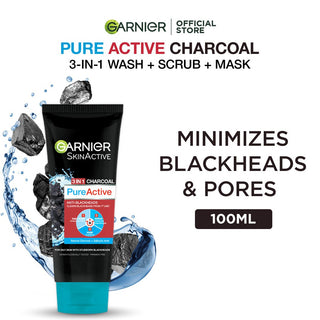 Garnier 3 In1 Pure Active Charcoal Face Wash Mask Scrub 100 ml - AllurebeautypkGarnier 3 In1 Pure Active Charcoal Face Wash Mask Scrub 100 ml