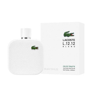 Lacoste L.12.12 Blanc perfume bottle and packaging on a white background