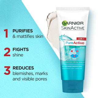 Garnier Skin Active 3 In 1 Pure Active Face Wash 50 Ml - AllurebeautypkGarnier Skin Active 3 In 1 Pure Active Face Wash 50 Ml