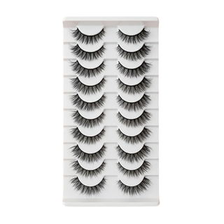 Set of false eyelashes on a white card with a grid pattern
