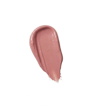 Pink lip gloss swatch on a white background