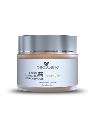 Jar of beautenic Intense Pro Glowing Booster Moisturizing Gel on a white background