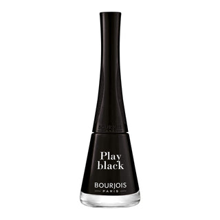 Black nail polish bottle with 'Play black' and 'Bourjois Paris' text on a white background