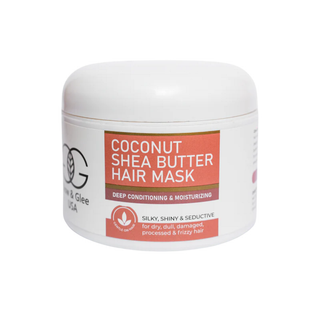 Coconut Shea Butter hair mask jar with a white lid on a white background