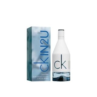 Calvin Klein IN2U perfume bottle and packaging on a white background