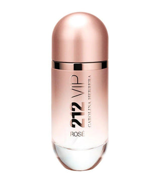 Perfume bottle with rose gold cap and clear base on a white background