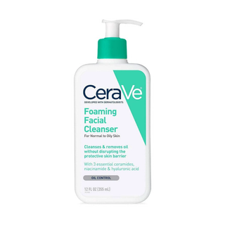 CeraVe foaming facial cleanser bottle on a white background