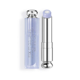 Lip balm with silver cap and body on a white background