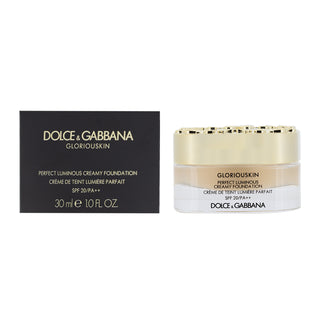 Dolce & Gabbana Gloriouskin foundation jar and packaging on a white background