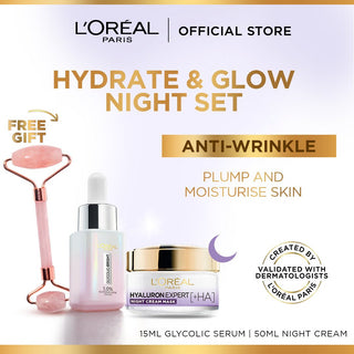 Loreal Set Instant Glowing Serum 15Ml+Hyaluronic Night Cream 50Ml+Roller - AllurebeautypkLoreal Set Instant Glowing Serum 15Ml+Hyaluronic Night Cream 50Ml+Roller