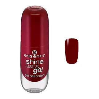  Essence shine last & go! gel nail polish bottle with a sample on a white background