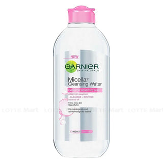 Garnier Micellar Cleansing Water bottle with pink cap on a white background