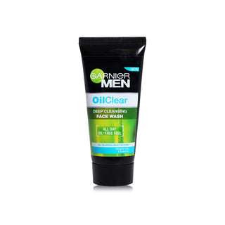 Garnier Men Oil Clear Deep Cleansing Face Wash tube on a white background