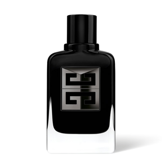 Black perfume bottle with a logo on a white background