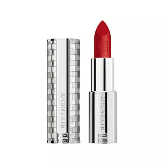 Red lipstick with silver case on a white background