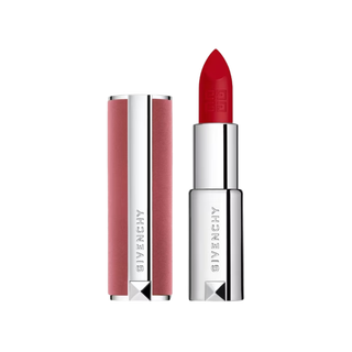 Two Givenchy lipsticks, one red and one pink, on a white background