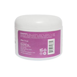 White jar with purple label on a white background