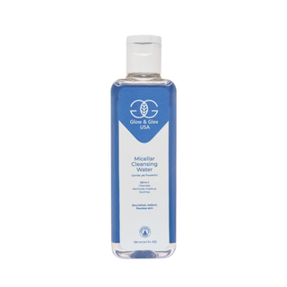 Bottle of Glow & Glee Micellar Cleansing Water on a white background