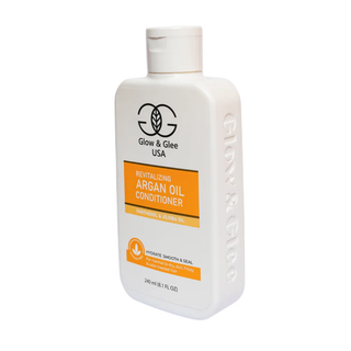 Glow & Glee USA argan oil conditioner bottle on a white background