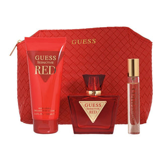 Guess Seductive Red perfume set with red pouch on a white background