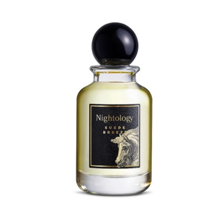 Perfume bottle labeled 'Nightology' on a white background