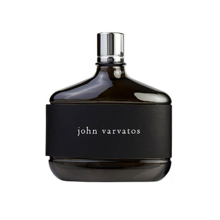 Black John Varvatos perfume bottle on a white background