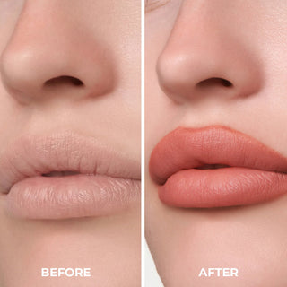 Before and after comparison of lips with a clear background