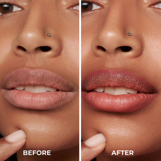 Before and after comparison of lips with a close-up view.