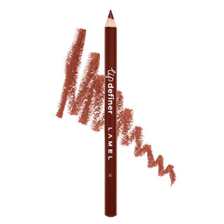 Lamel lip definer pencil with brown color swatches on a white background