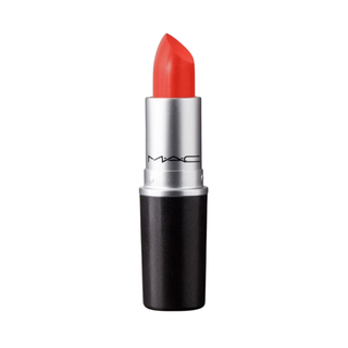 MAC lipstick with red shade on a white background