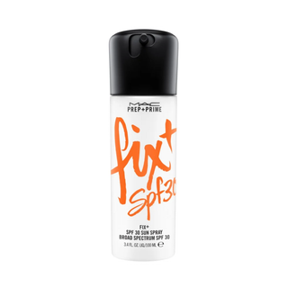 MAC Prep + Prime Fix SPF30 sun spray on a white background