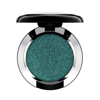 Teal eyeshadow compact with a black lid on a white background