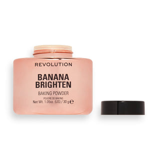 Revolution Banana Brighten baking powder container on a white background