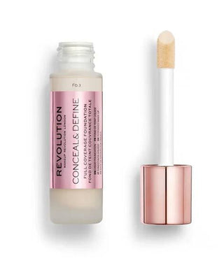 Makeup concealer bottle with applicator on a white background