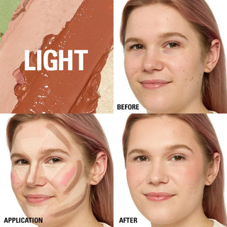 Before and after application of a cosmetic product on a person's face.