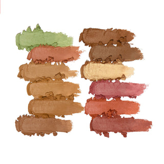 Set of swatched makeup colors on a white background