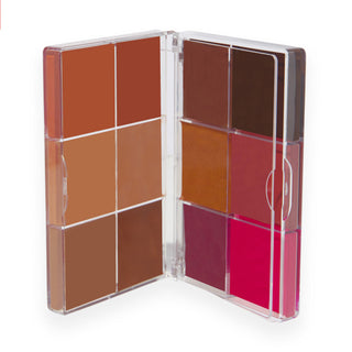 Color swatch book with various shades of brown and red on a white background
