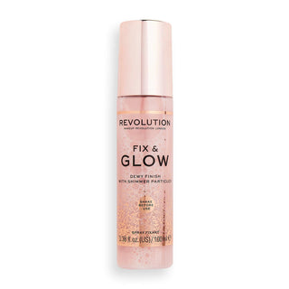 Revolution Fix & Glow spray bottle on a white background