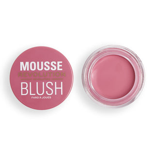 Mousse Revolution blush with open container on a white background