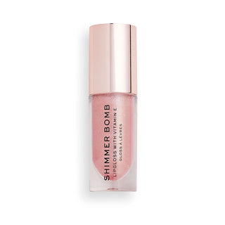 Shimmer Bomb lip gloss with rose gold cap on a white background