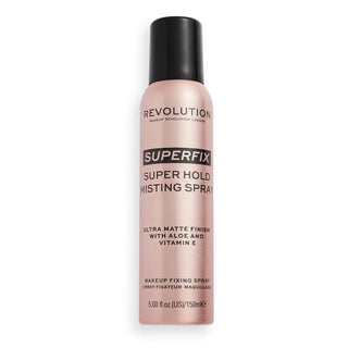 Makeup Revolution Superfix Misting Spray bottle on a white background