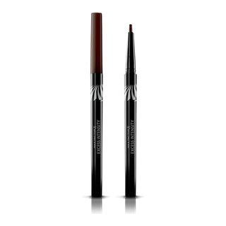 Two black makeup pencils with brown tips on a white background