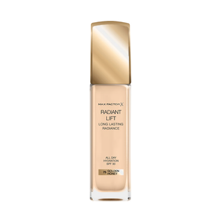 Max Factor Radiant Lift foundation bottle on a white background
