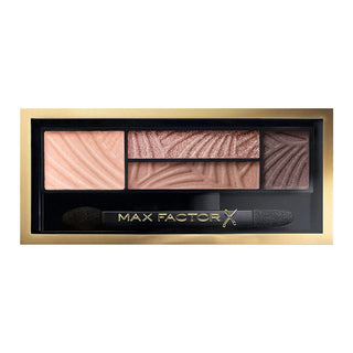 Max Factor eyeshadow palette with gold and black packaging on a white background