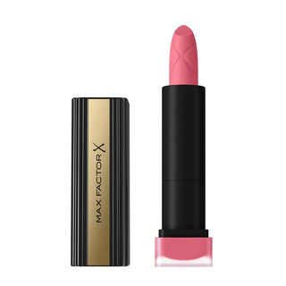 Max Factor lipstick with pink shade and black casing on a white background