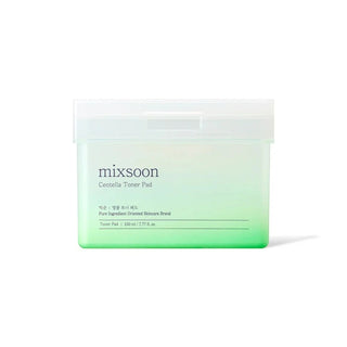 Pack of Mixsoon Centella Toner Pads with gradient green design on a white background