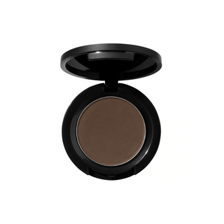 Compact brown eyeshadow in a black case on a white background