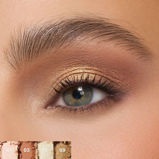 Close-up of an eye with makeup and color swatches below
