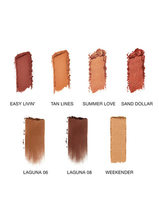Color swatches of different makeup shades on a white background